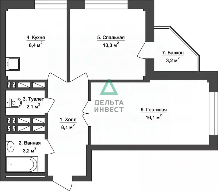2-к кв. Башкортостан, Уфа ул. Шмидта, 160 (48.2 м) - Фото 2