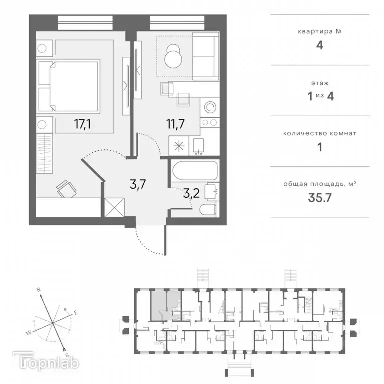 1-к кв. Архангельская область, Архангельск Никольский просп., 77 (35.7 ... - Фото 2