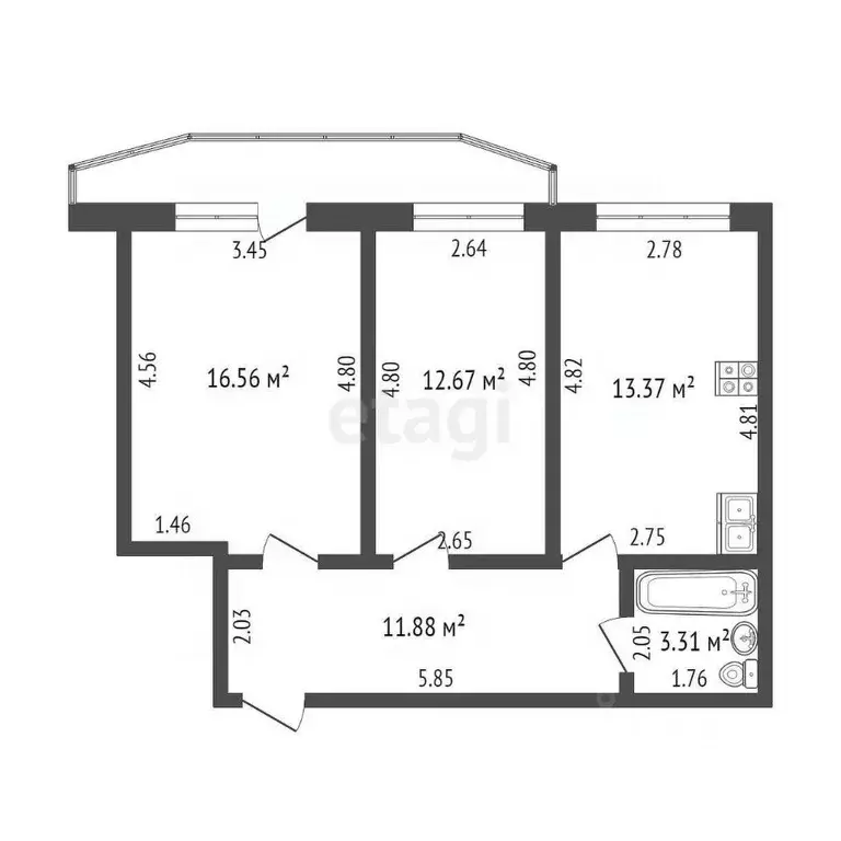 2-к кв. Мордовия, Саранск ул. Маринина, 20 (57.8 м) - Фото 1