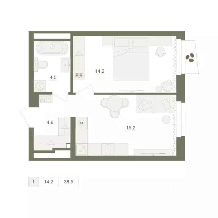 1-к кв. Башкортостан, Уфа Родина Парк жилой комплекс (38.5 м) - Фото 0