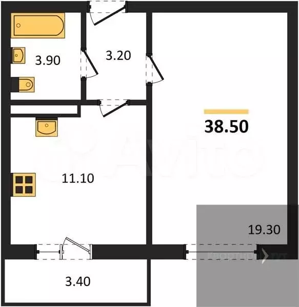 1-к. квартира, 38,5 м, 4/10 эт. - Фото 0