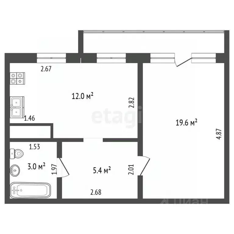 1-к кв. Ханты-Мансийский АО, Нягань 1-й мкр, 1 (34.8 м) - Фото 2