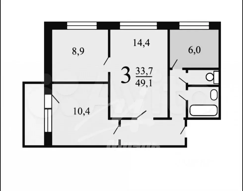 3-к. квартира, 49 м, 4/9 эт. - Фото 0