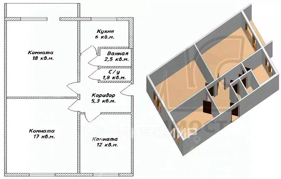 3-к кв. Челябинская область, Челябинск Комсомольский просп., 54 (63.0 ... - Фото 2