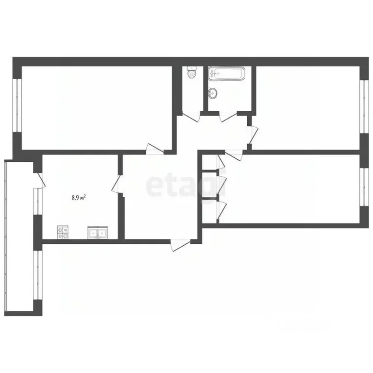 3-к кв. Псковская область, Псков Звездная ул., 13 (66.7 м) - Фото 2
