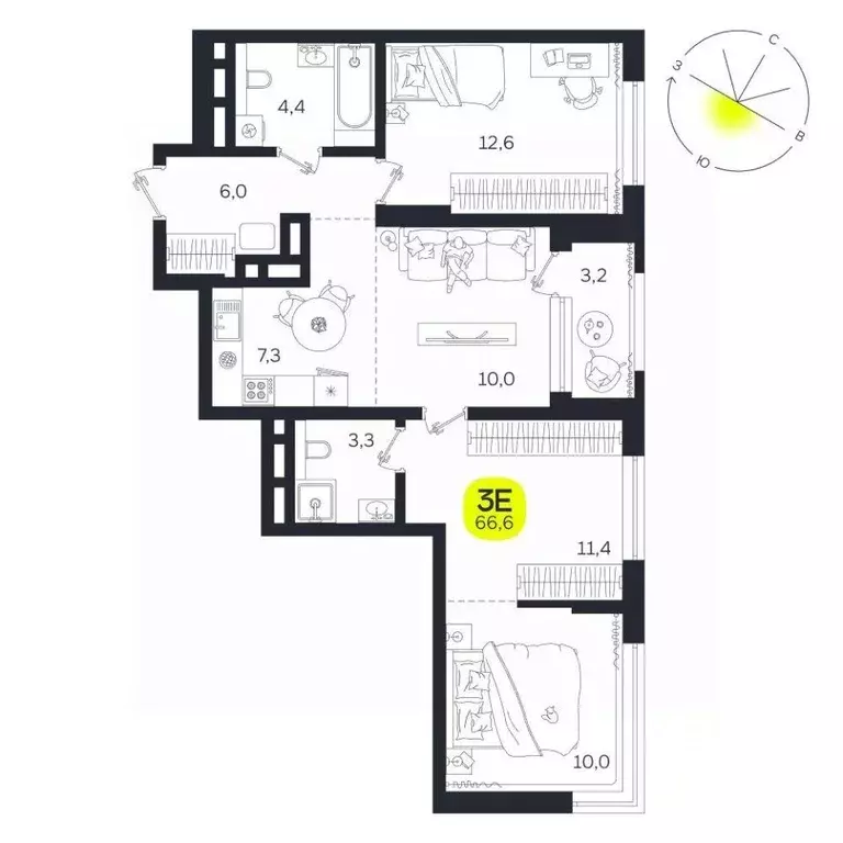 3-к кв. Свердловская область, Екатеринбург Южная Ботаника жилрайон, ... - Фото 1