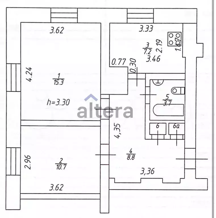 2-к. квартира, 46,5 м, 1/3 эт. - Фото 0