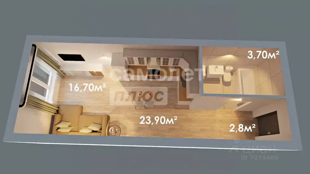 Студия Самарская область, Тольятти ул. 40 лет Победы, 43Д (23.2 м) - Фото 2