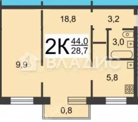 2-к. квартира, 44 м, 4/5 эт. - Фото 0