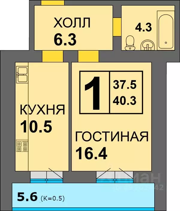 1-к кв. Калининградская область, Калининград ул. Старшины Дадаева, 71 ... - Фото 0