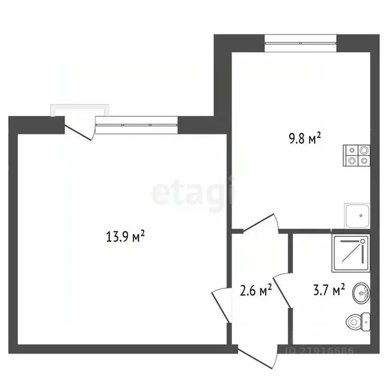 1-к кв. Калининградская область, Гурьевский муниципальный округ, пос. ... - Фото 2