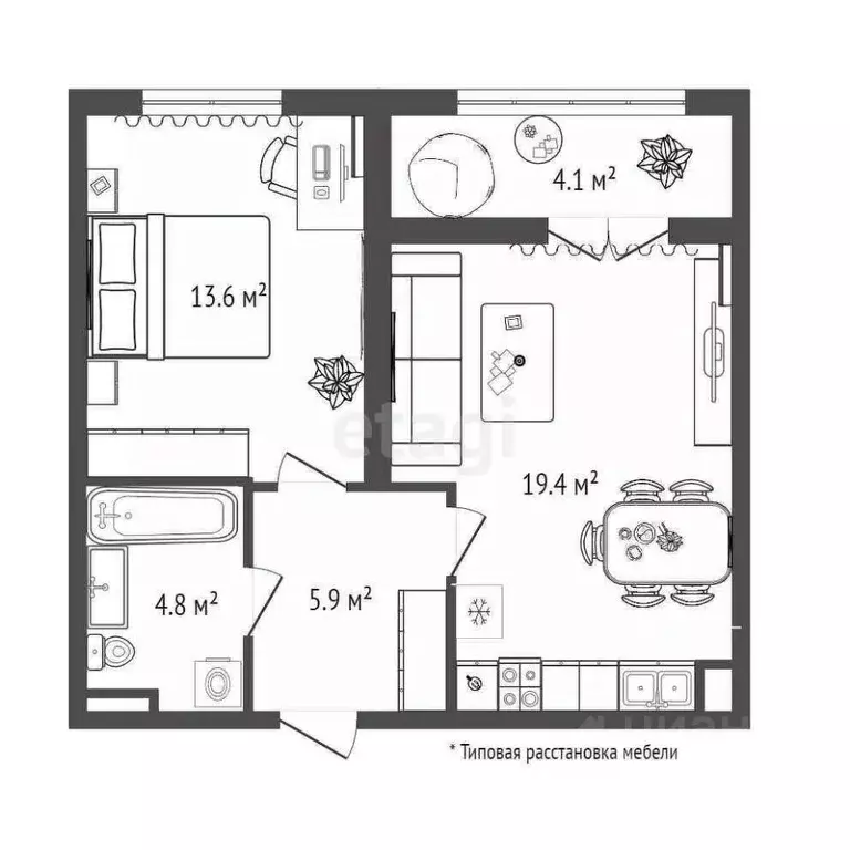 1-к кв. Тюменская область, Тюмень ул. Федюнинского, 30к9 (47.8 м) - Фото 2