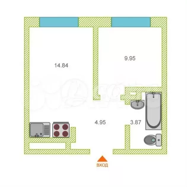 2-к. квартира, 34 м, 7/23 эт. - Фото 0