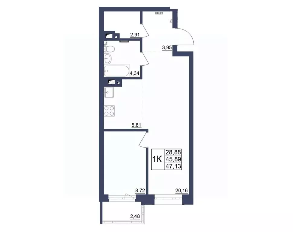 1-к кв. Башкортостан, Уфа Космос жилой комплекс, лит1 (47.35 м) - Фото 1