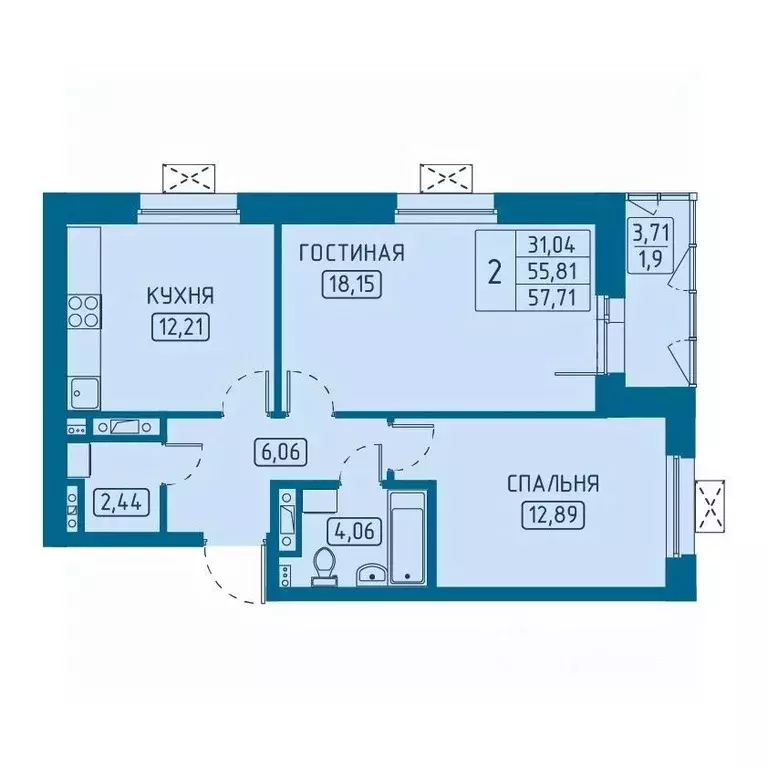 2-к кв. Красноярский край, Красноярск Свободный просп. (57.71 м) - Фото 1