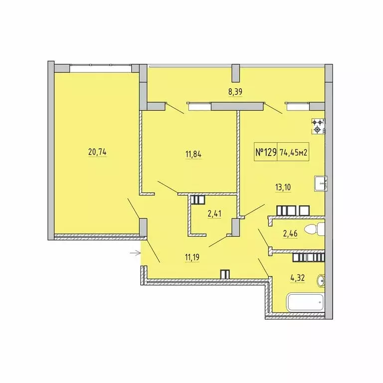 2-комнатная квартира: Феодосия, улица Грина, 43 (70.26 м) - Фото 0