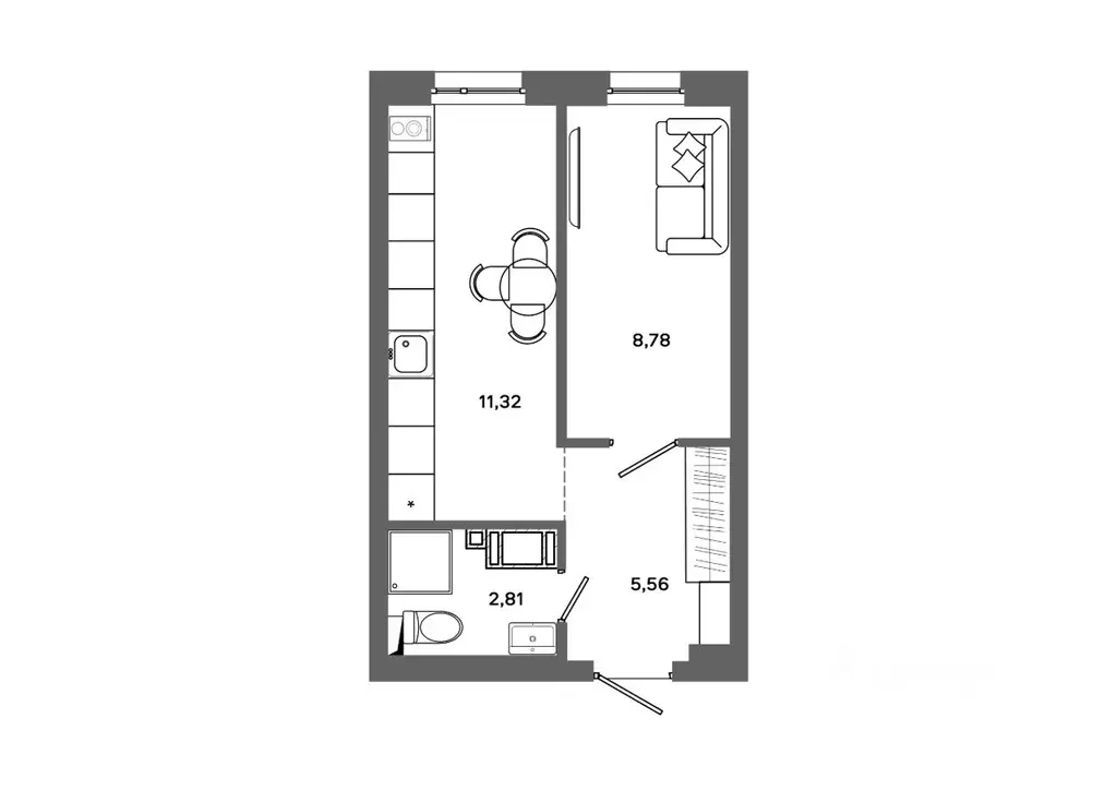 1-к кв. Ханты-Мансийский АО, Сургут 30А мкр,  (28.47 м) - Фото 0