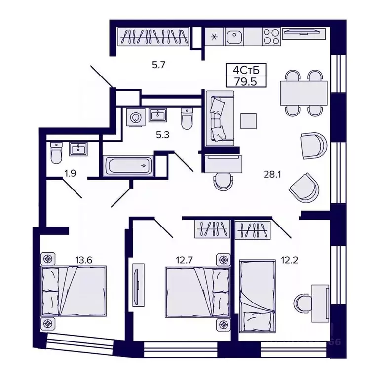 4-к кв. Хабаровский край, Хабаровск ул. Карла Маркса, 96/1 (79.48 м) - Фото 1