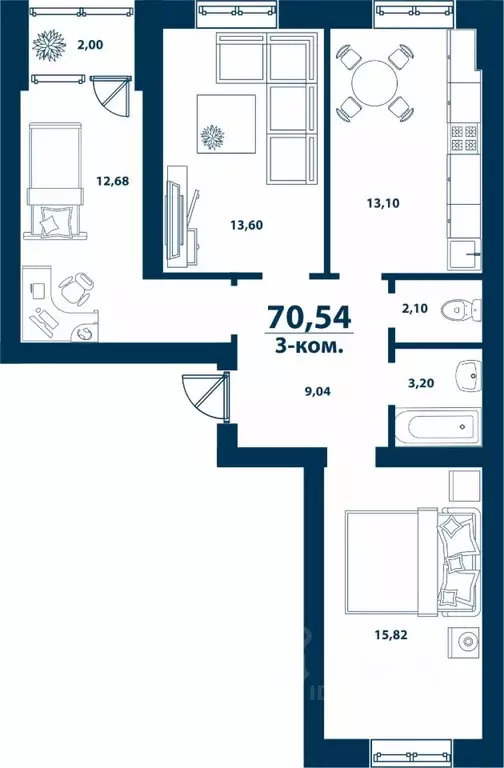 3-к кв. Башкортостан, Уфа городской округ, д. Ветошниково Город ... - Фото 1