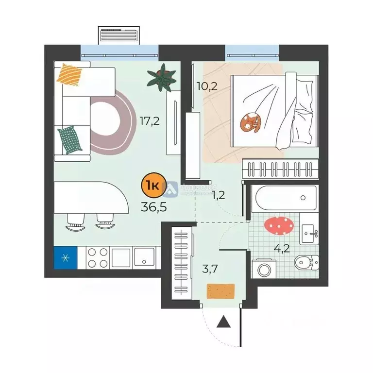 1-к кв. Тюменская область, Тюмень ул. Надежды Шалагиной, 4 (36.5 м) - Фото 1