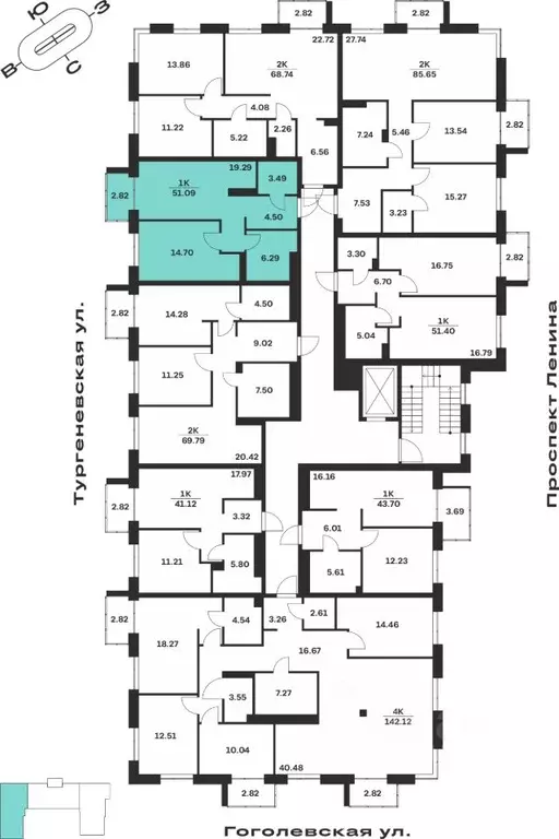 1-к кв. Тульская область, Тула Гоголевская ул., 43 (51.09 м) - Фото 1