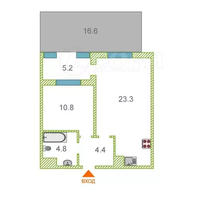 1-комнатная квартира: Тюмень, улица Федюнинского, 30к7 (45.9 м) - Фото 1