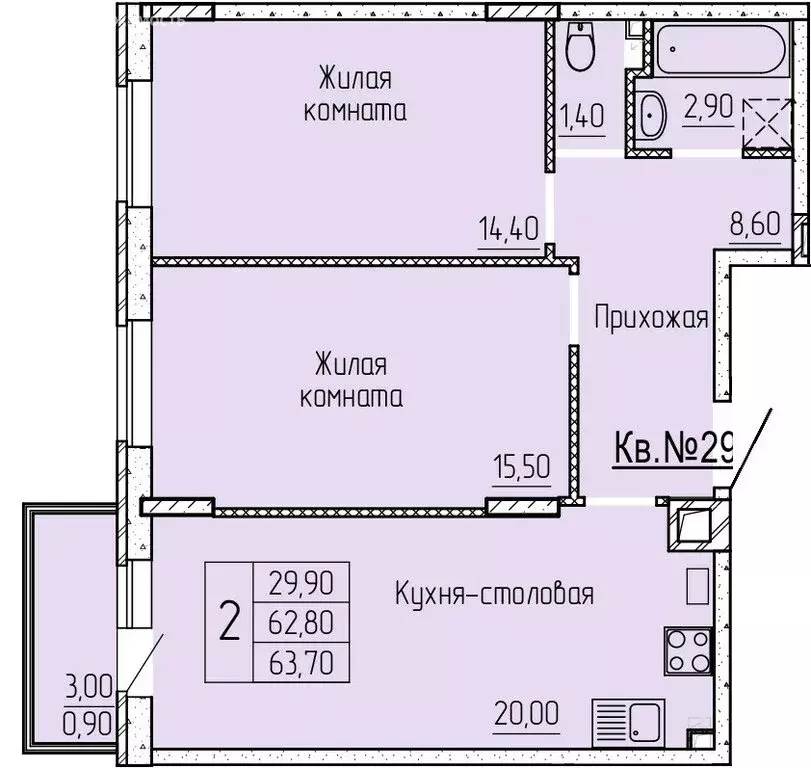 2-комнатная квартира: Батайск, улица Макаровского, 4к1 (63.1 м) - Фото 0