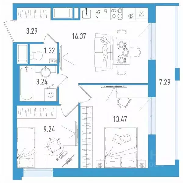 2-к кв. Санкт-Петербург дор. Муринская, 67 (49.12 м) - Фото 0