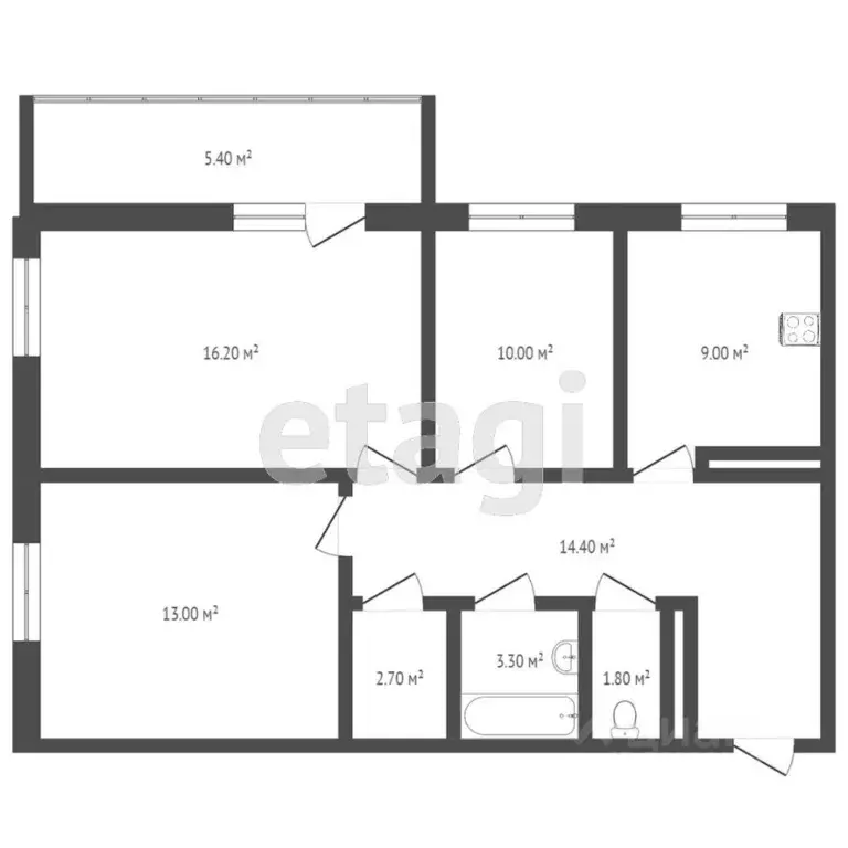2-к кв. Омская область, Омск бул. М.М. Кузьмина, 13 (49.5 м) - Фото 1