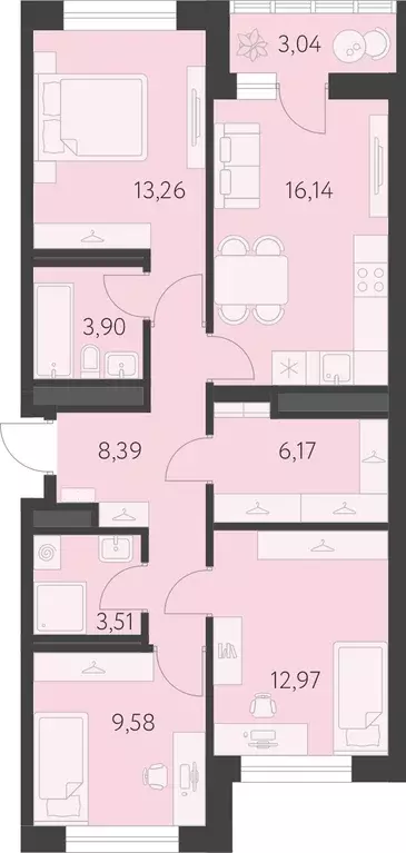 3-к квартира, 75.44 м - Фото 0