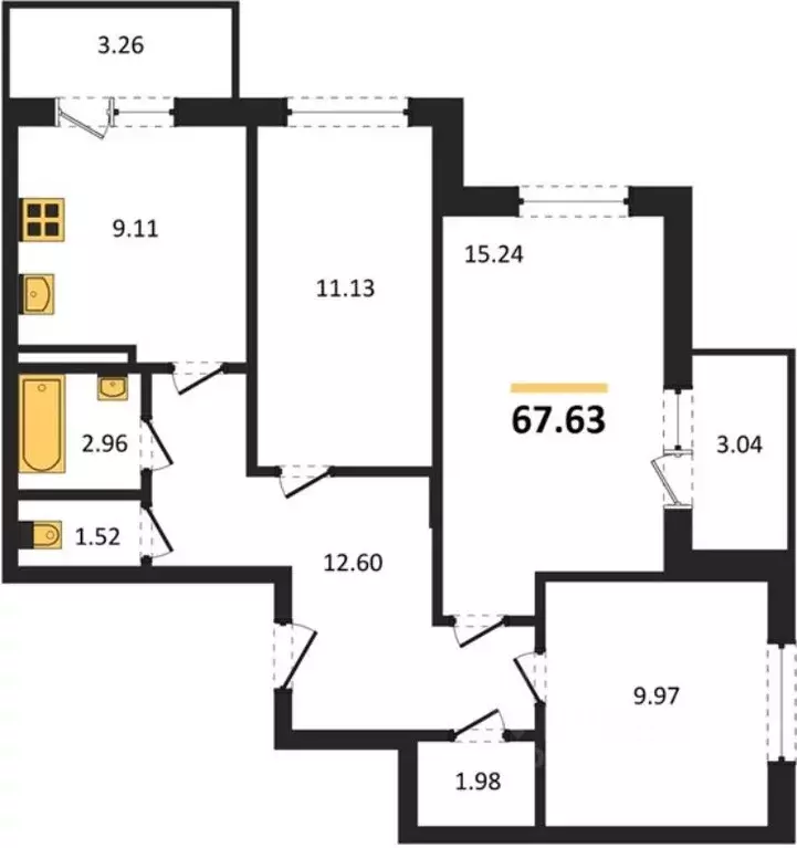 3-к кв. Воронежская область, Воронеж Острогожская ул., 156/1 (67.63 м) - Фото 2