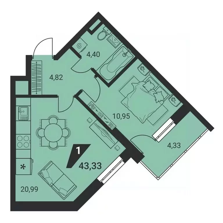 1-к кв. Свердловская область, Екатеринбург ул. Громова, 26 (43.33 м) - Фото 0