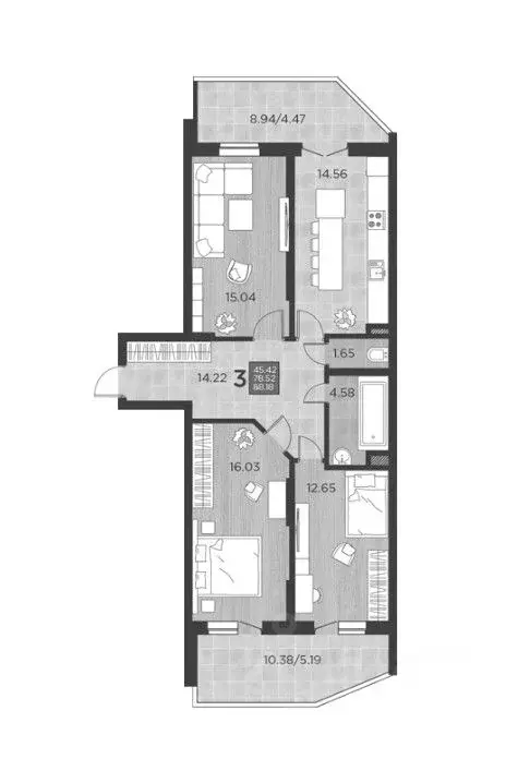 3-к кв. Краснодарский край, Краснодар ул. Командорская, 15/1 (88.18 м) - Фото 1