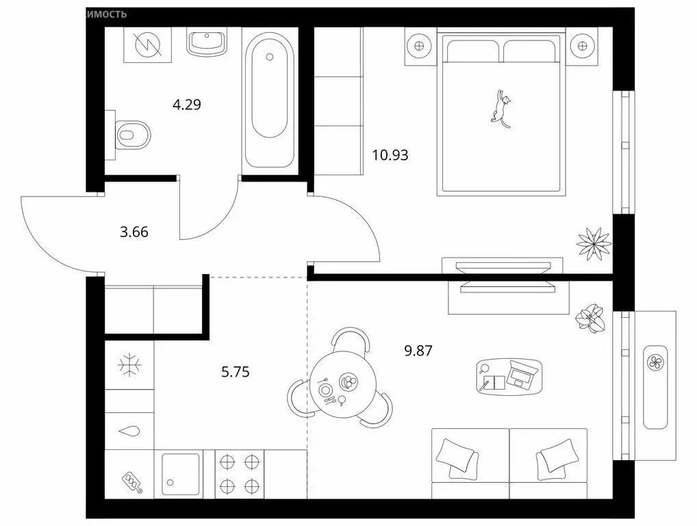 1-комнатная квартира: Новоселье, Невская улица, 14Б (34.5 м) - Фото 1