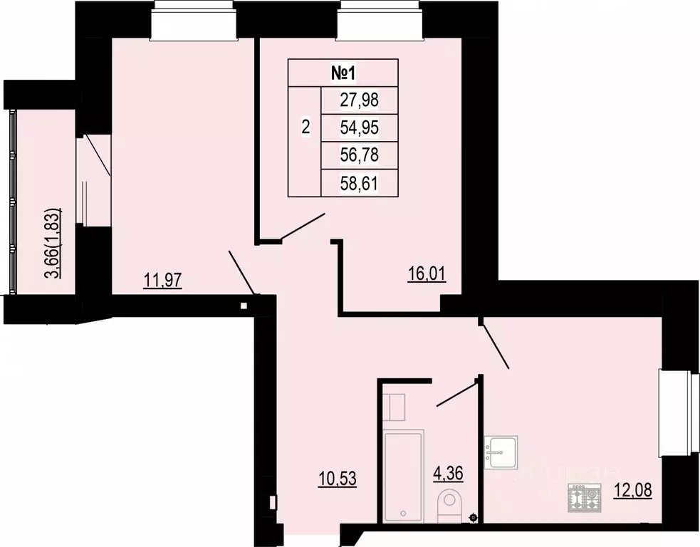 2-к кв. Костромская область, Кострома ул. Войкова, 34 (56.78 м) - Фото 1