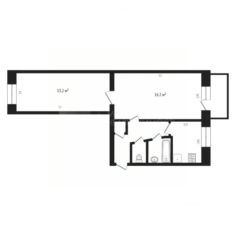 2-к кв. Тюменская область, Тюмень Ямская ул., 75 (42.7 м) - Фото 1