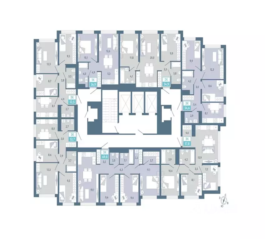 3-к кв. Тюменская область, Тюмень Айрис жилой комплекс (69.8 м) - Фото 2