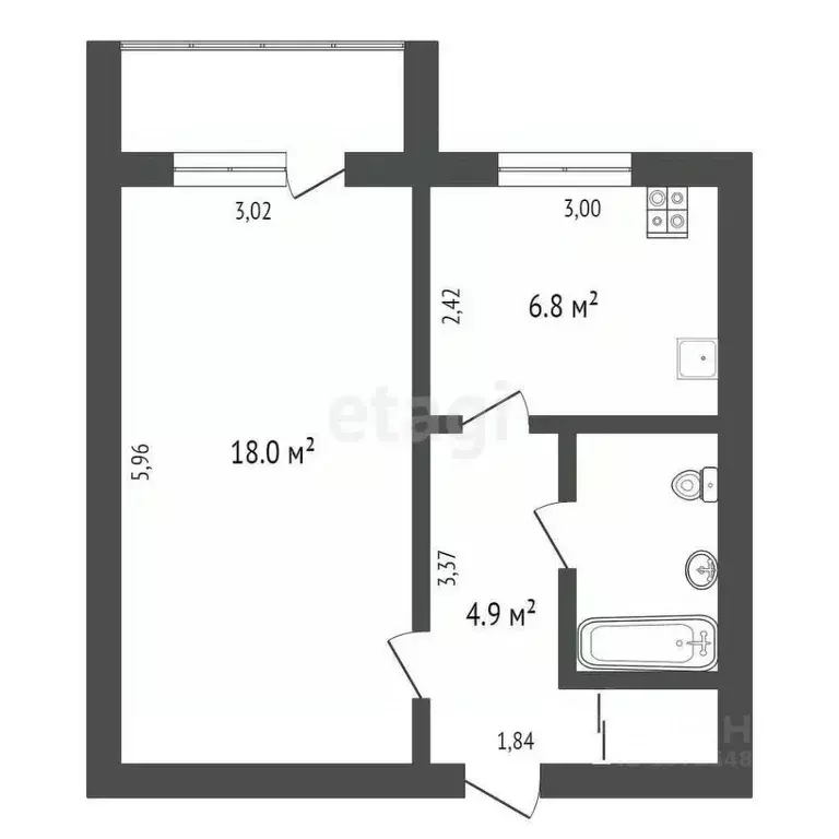 1-к кв. Амурская область, Благовещенск Игнатьевское ш., 5 (35.0 м) - Фото 1