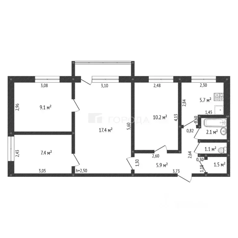 4-к кв. Алтайский край, Барнаул ул. Георгиева, 33 (60.04 м) - Фото 2