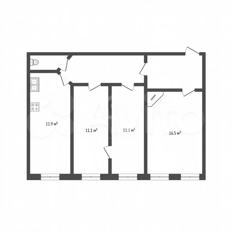 3-к. квартира, 65,6 м, 5/6 эт. - Фото 0