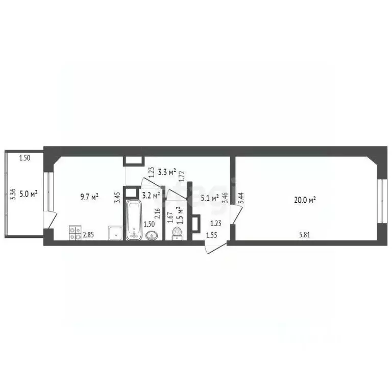 1-к кв. Саха (Якутия), Якутск ул. Белинского, 34 (48.0 м) - Фото 2