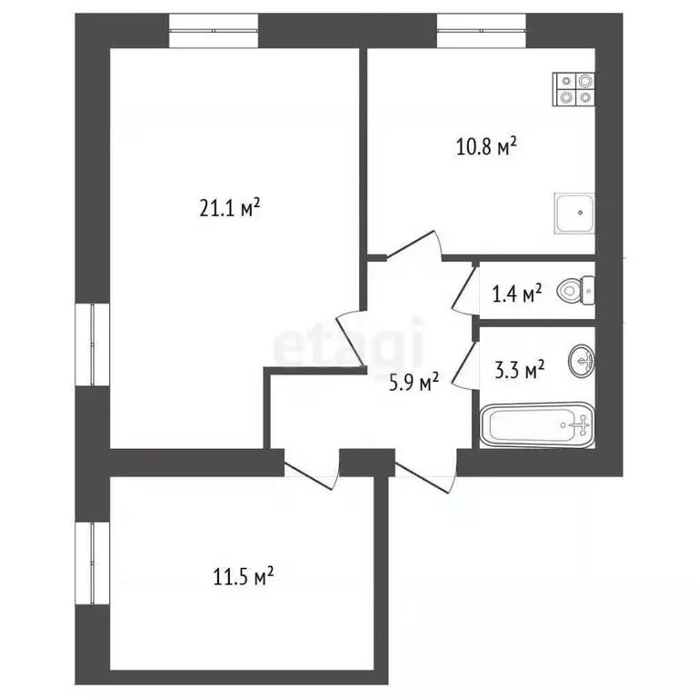 2-к кв. Вологодская область, Череповец ул. Крайняя, 14 (54.0 м) - Фото 1