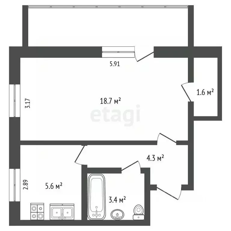 1-к кв. Татарстан, Альметьевск ул. Тельмана, 58А (33.6 м) - Фото 2