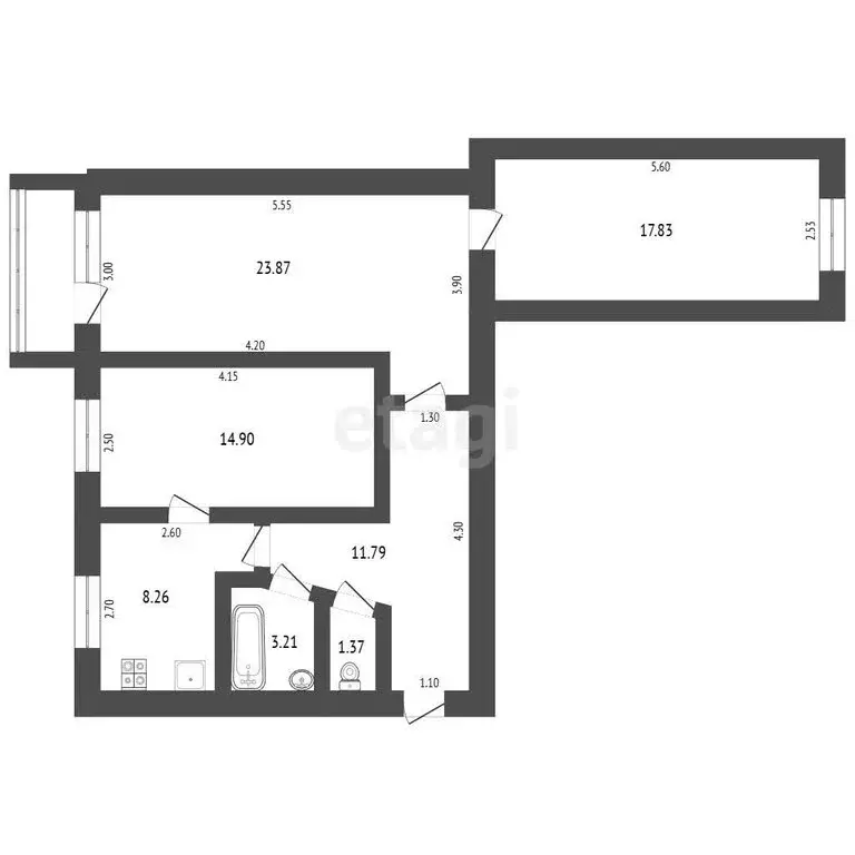 3-комнатная квартира: Ялуторовск, Вокзальная улица, 13 (59 м) - Фото 1