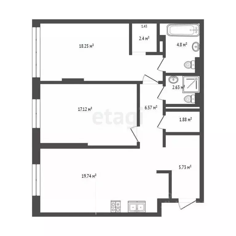 2-к кв. Тюменская область, Тюмень ул. 50 лет Октября, 57Бк1 (80.0 м) - Фото 1
