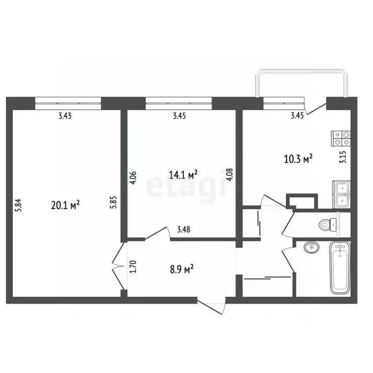 2-к кв. Москва Новокосинская ул., 34 (58.8 м) - Фото 2