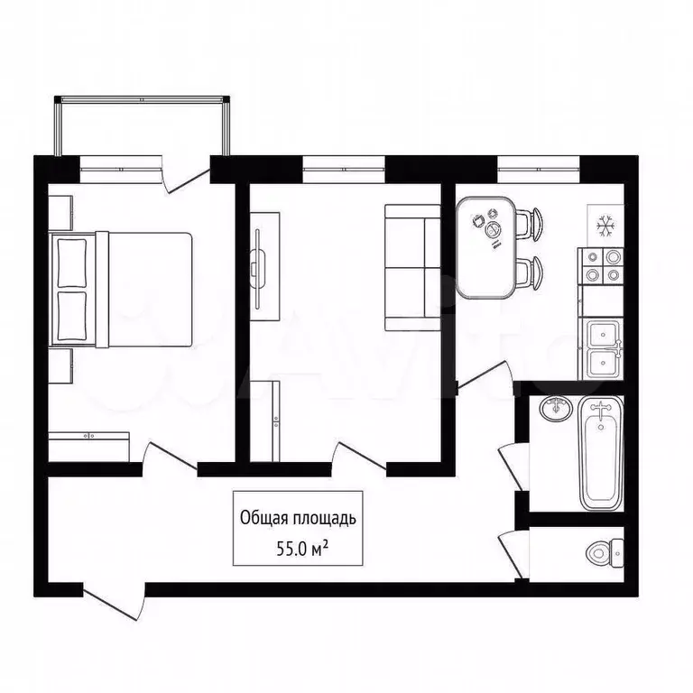 2-к. квартира, 55 м, 5/5 эт. - Фото 0