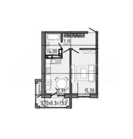 1-к. квартира, 47,1 м, 3/16 эт. - Фото 1