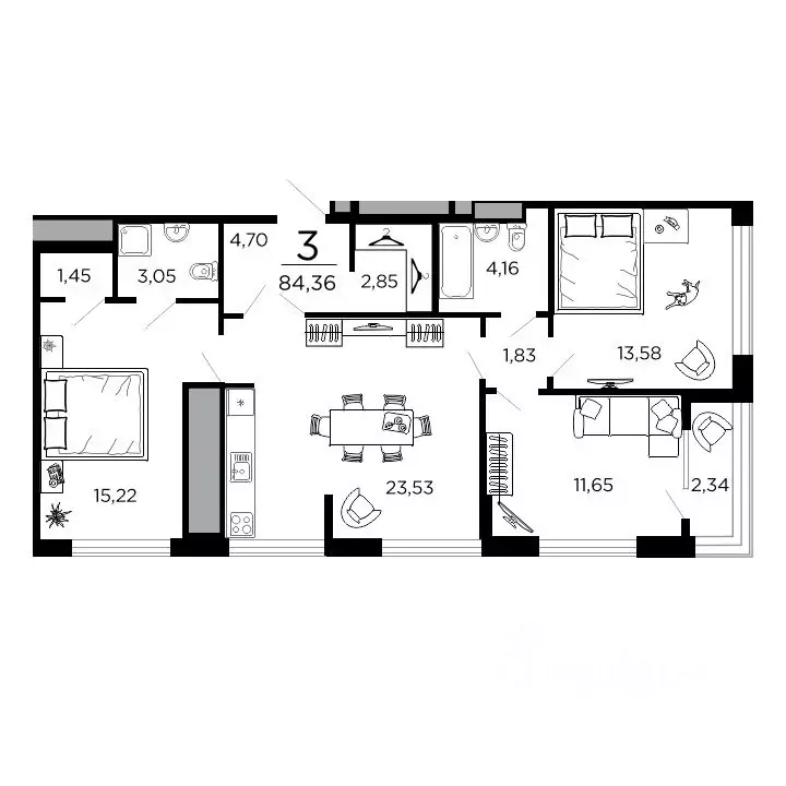 3-к кв. Рязанская область, Рязань ул. 1-я Железнодорожная (84.36 м) - Фото 1