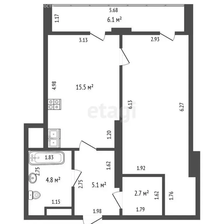1-комнатная квартира: Тюмень, улица Мельникайте, 32к2 (48.3 м) - Фото 0